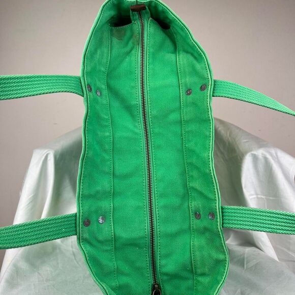 Polo Ralph Lauren Embroidered Pony Canvas Tote Bag #3 Large Green Vintage Zipper - Picture 6 of 8